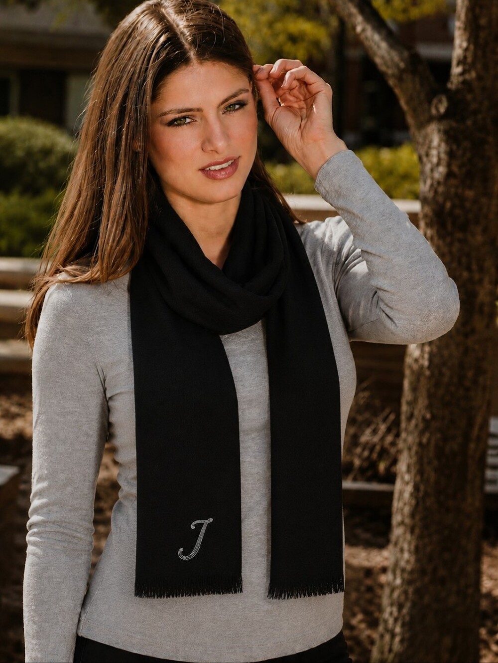 Personalized Black Initial Cashmere Blend Scarf